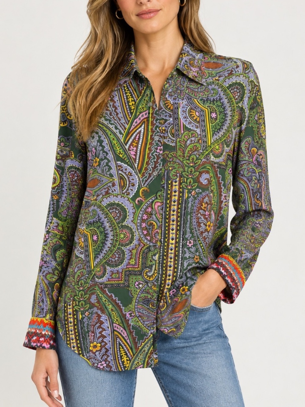 Robert Graham Silk blend Shirt Sz L Multicolor Paisley Long Sleeve Flip Cuff